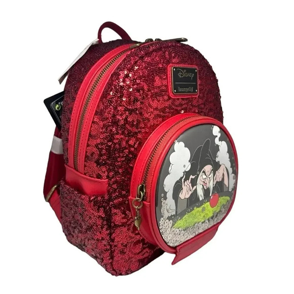 Loungefly Disney Snow White Evil Queen Snow Globe Sequin Mini Backpack Rare NWT - Picture 3 of 9